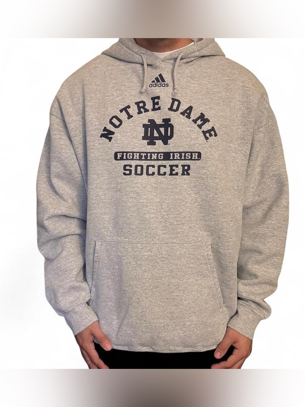 Notre Dame Fighting Irish Hoodie Vintage Adidas Sweatshirt Soccer Grey Graphic